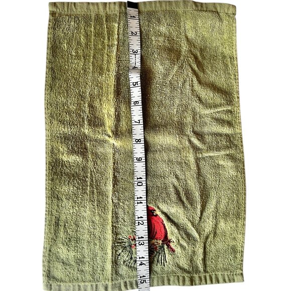 Set Of 2 Green Christmas Hand Towels Red Cardinal Embroidery 17" x 11" Cotton - Picture 7 of 9